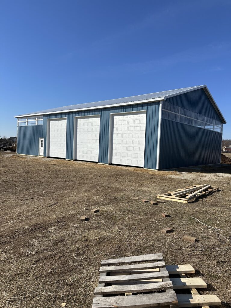 Featured Project 2 front view of a 50x73 pole barn standing on the ground in hamilton nj