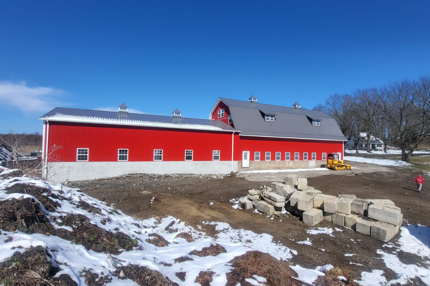 Red agricultural pole barn in Gilbertsville, PA