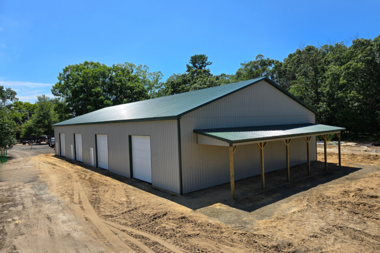 Featured Project 10 Green roof and gray side corner of 60x120 Commercial Pole Barn in Williamstown NJ