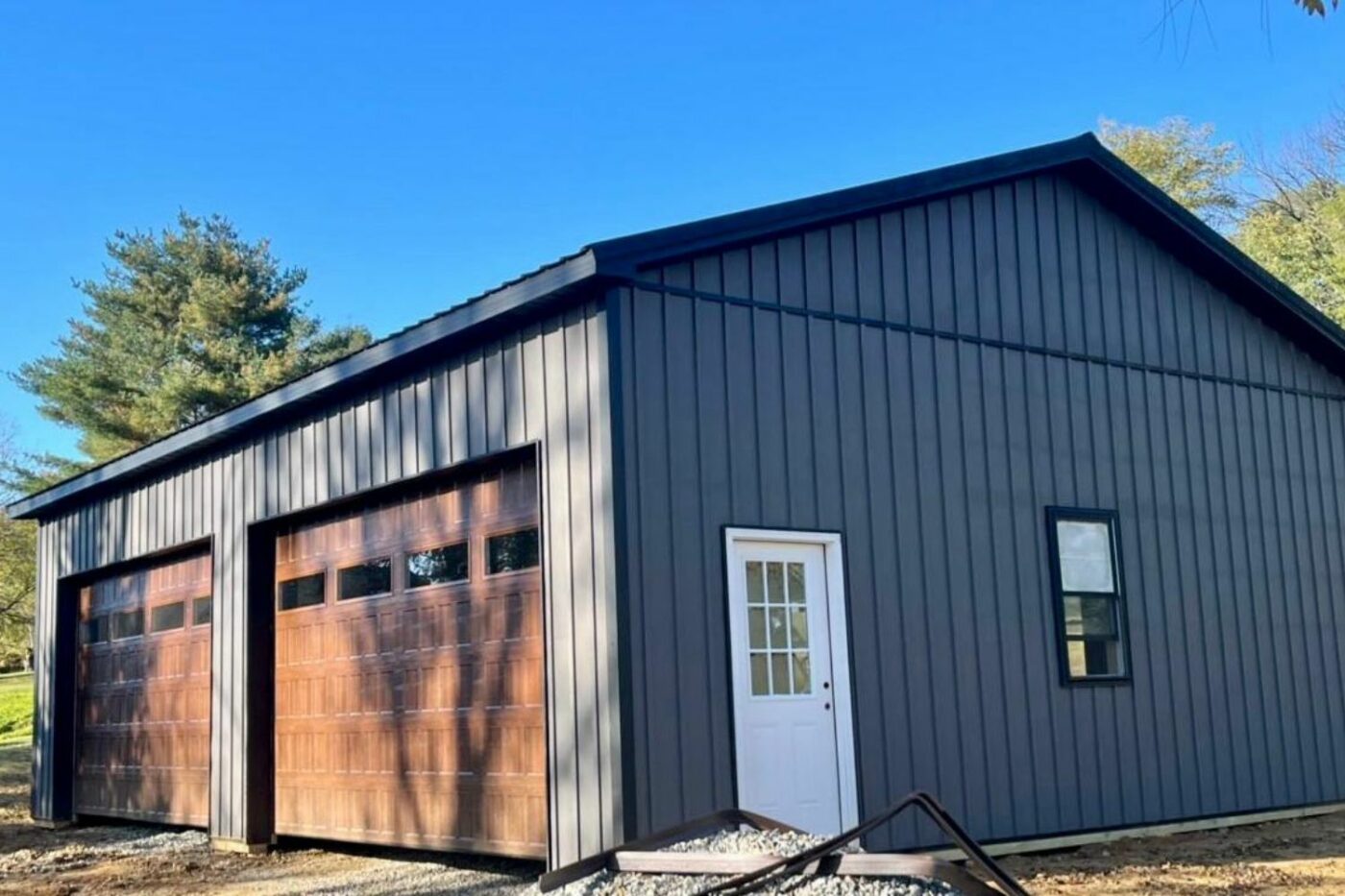 metal pole barn garage with gable roof